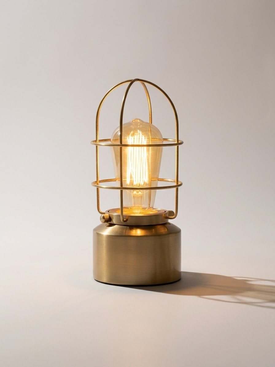 Small Touch Gold Table Lamp for Small Spaces - 3 Way Dimmable Industrial Bedside Lamp - Steampunk Antique Nightstand Desk for Bedroom, Living Room (Bulb Included)