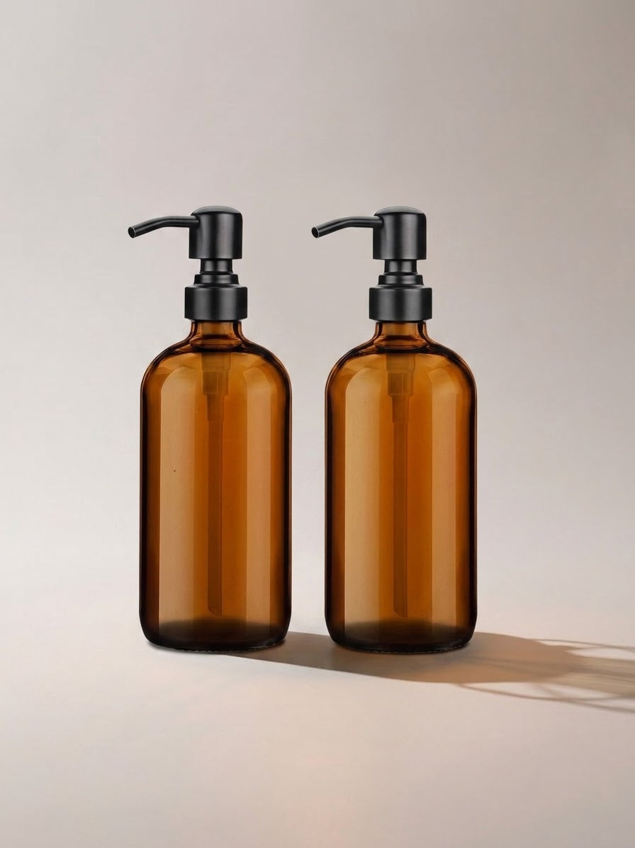 Amber Glass Dispenser Set