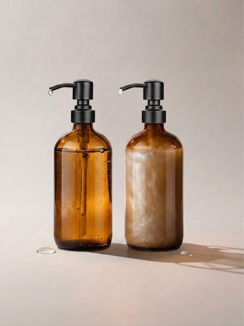 Amber Glass Dispenser Set